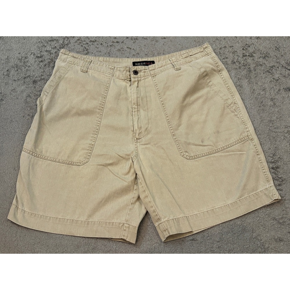 Perry Ellis America Mens Khaki Chino Shorts Size 36 Cotton Utility Cargo Tan